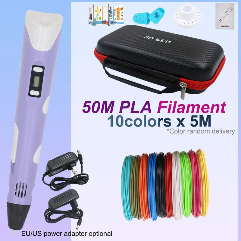 Kids 3D Pen 3D Drawing Printing Pen with LCD Screen 200M 30Colors PLA Filament Toy Kids Christmas Birthday DIY Creativity Gift