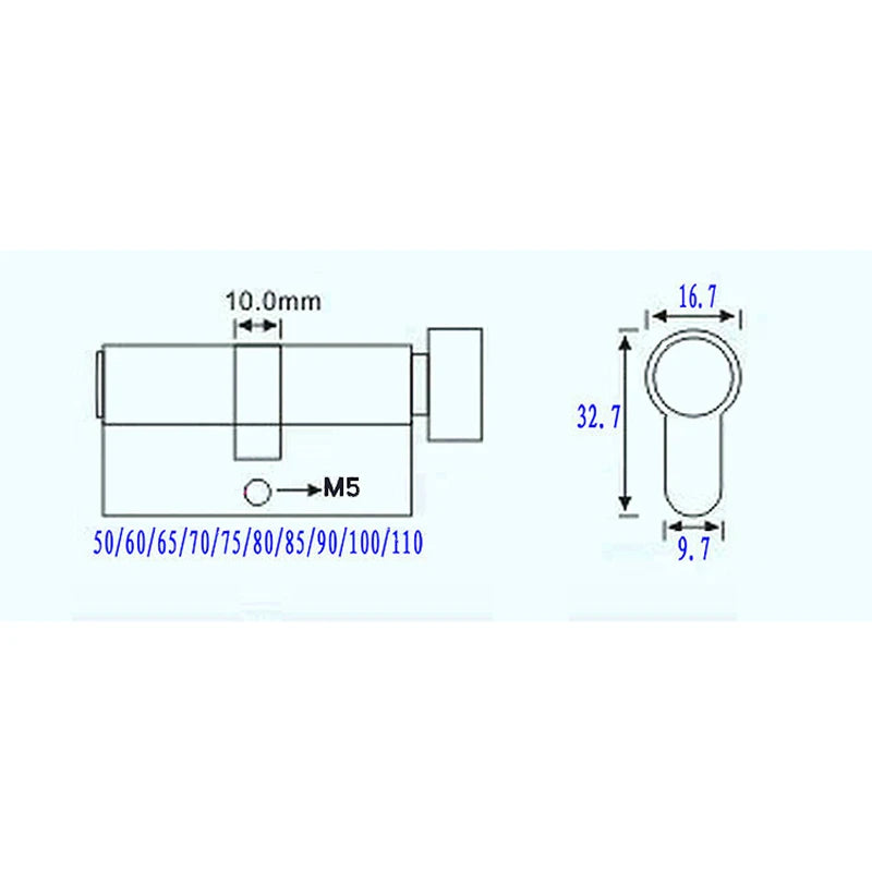 Door Cylinder 55 60 65 70 75 80 85 90mm Security Copper Lock Cylinder Interior Bedroom Living Handle Brass Key Locking