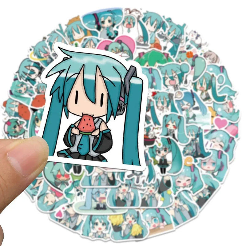 65pcs Hatsune Miku Sticker Pack Waterproof Phone Case Cartoon Journaling Stationery Kawaii Packaging Cute Laptop Skin