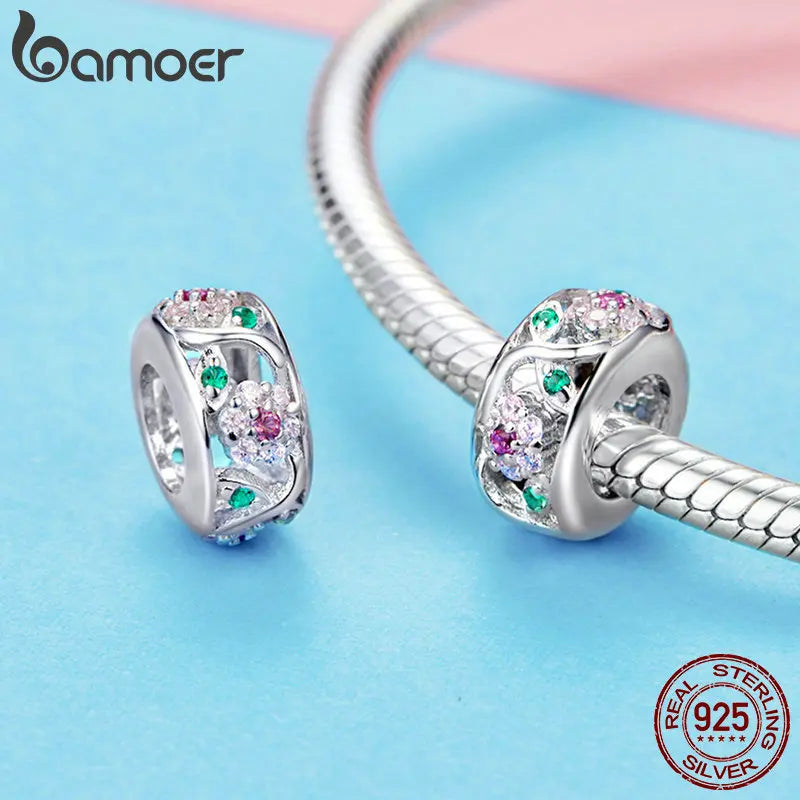 BAMOER Silver Charm Collection 925 Sterling Silver Dazzling CZ Beads fit Bracelets & Bangles Jewelry
