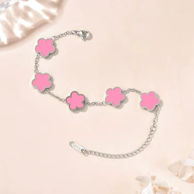 Stainless Steel Flower Four-leaf Clover Women's Bracelet Necklace Earrings Jewelry Gift