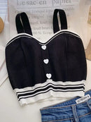 Women Y2K Cute Tops With Buttons Knitted Crop Tops Ladies Camis For Summer Tops Knit Patchwork Top Women Summer