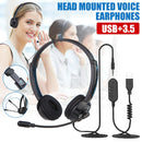 USB/3.5mm Plug Headphones Wired Call Center Headset Monaural Corded Operator Headphone with Microphone for Laptop PC Computer