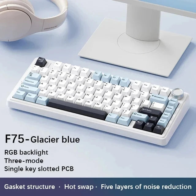 AULA F75 Gaming Mechanical Keyboard W/ RGB PBT keycaps Hot-Swap Gasket Structure 75% Layout Customized Tri-Mode Game Keyboards