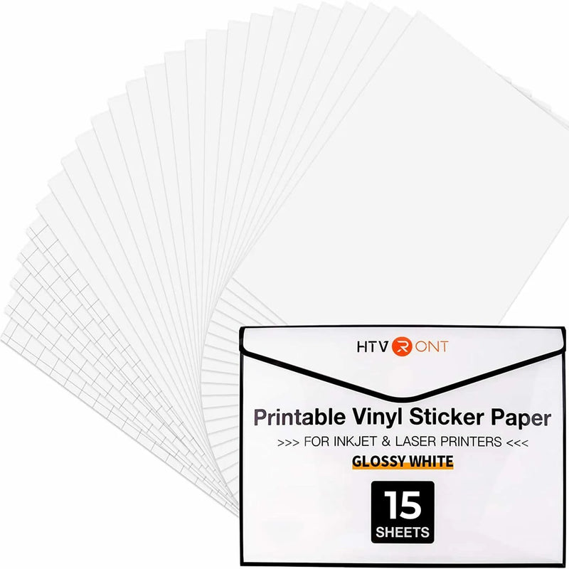 HTVRONT 15 Sheets 11X8.5inch Printable Vinyl Sticker Paper A4 self-adhesive Copy Paper for Inkjet & Laser Printer DIY 8.5x11''