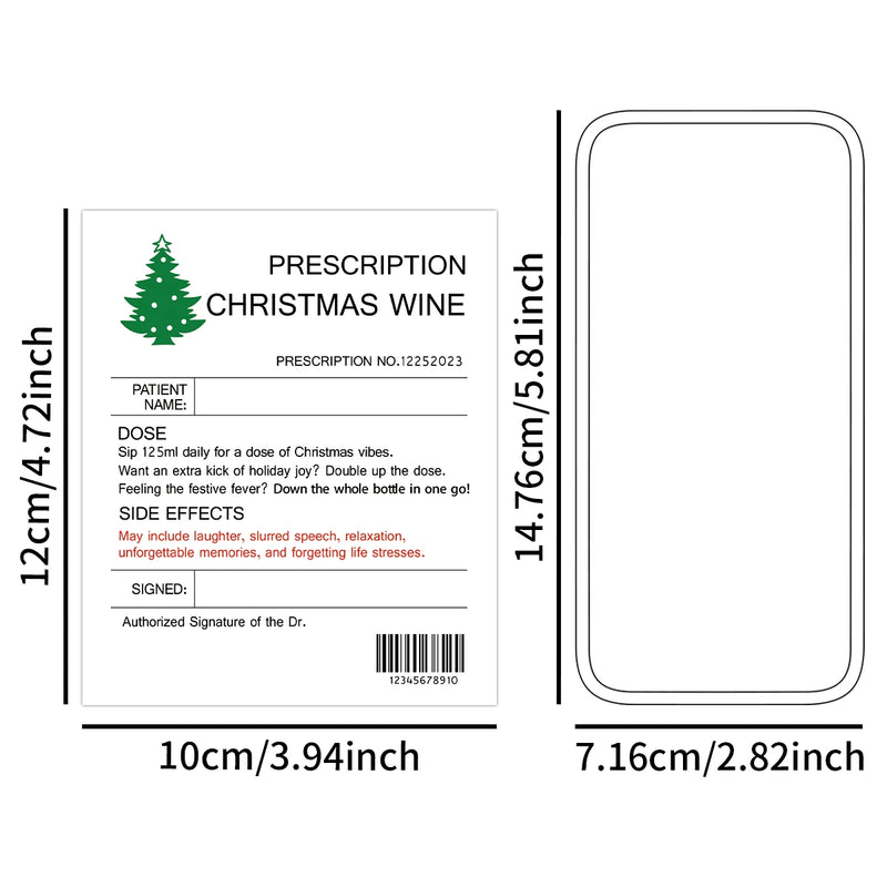 6pcs Hilarious Prescription Wine Labels,Festive Christmas Tree Design,Novelty Wine Bottle Stickers for Birthday,Anniversary Gift