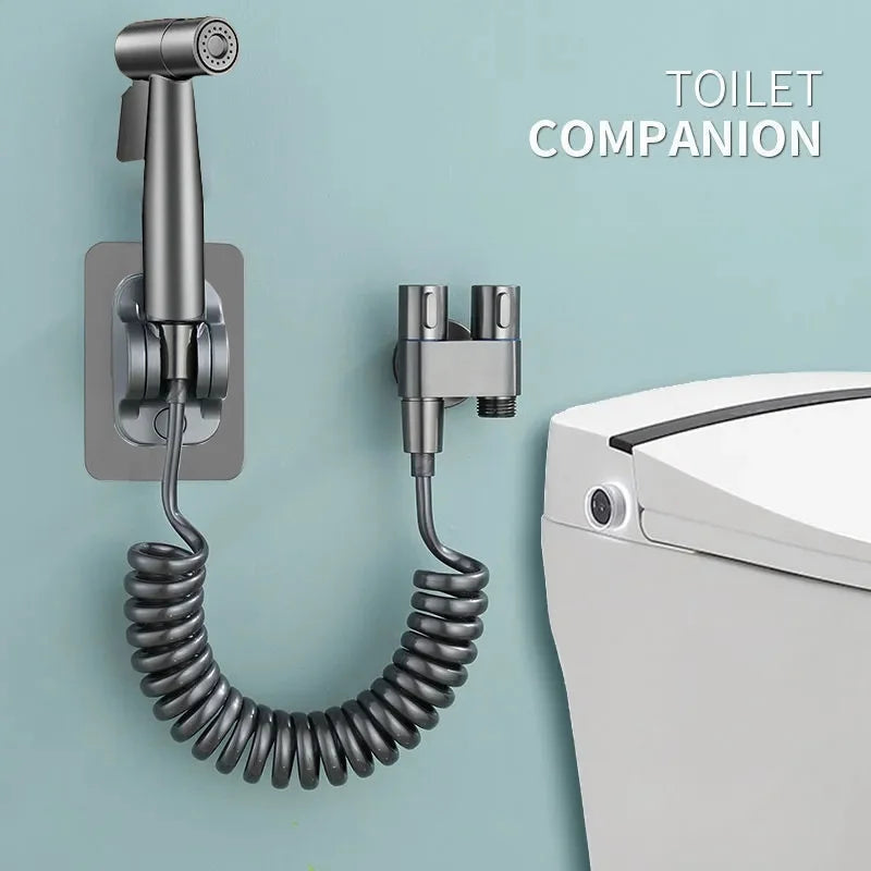 Handheld 304 Bidet Sprayer for Toilet, Bathroom Bidet Attachment with 1-In-2-Out Dual Control Valve, Retractable Spring Hose