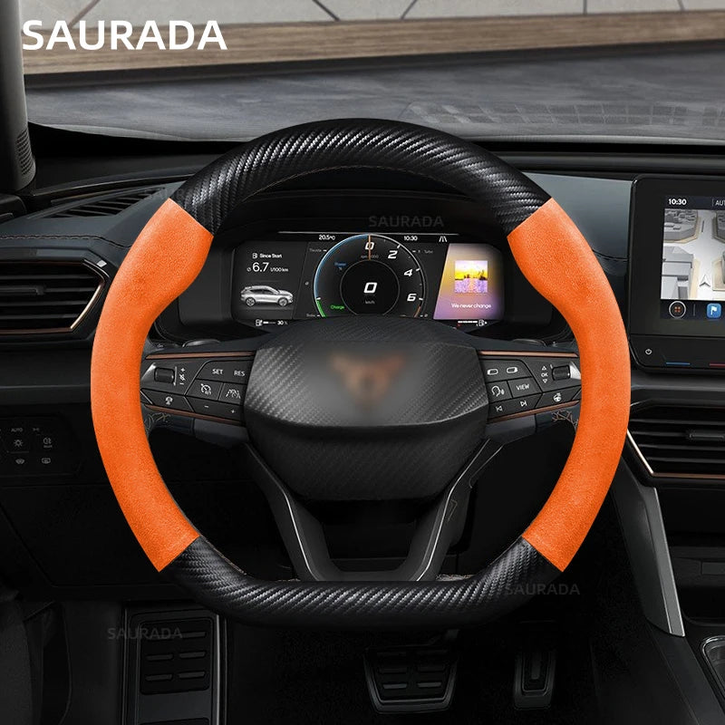 38cm Car Steering Wheel Cover For Seat Cupra Leon Mk3 Mk2 5f Ibiza 6j 6l Ateca FR Formentor 38cm Suede Cowhide Leather D Type