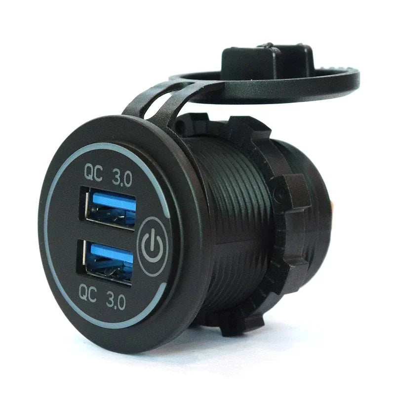 Quick Charge 3.0 Dual USB Fast Car Charger Socket Accessories Waterproof 12V/24V QC3.0 Power Outlet with Touch Switch&Led Light