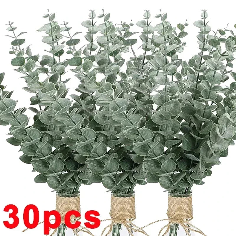 36/10PCS Artificial Eucalyptus Stems Green Leaves Fake Plants Home Flowers Bouquet Wedding Centerpiece Christmas Decoration