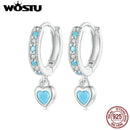 WOSTU 925 Sterling Silver Blue Heart-shaped Turquoise Hoop Earrings For Women Shiny CZ Drop Dangle Earrings Pendientes Jewelry