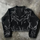 Retro long-sleeved Harajuku sweatshirt for men and women Y2K striped versatile tops punk goth high street slim pullover