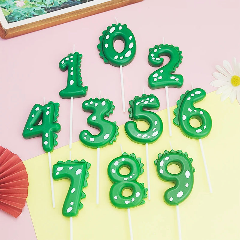 Green Dinosaur Numbers 0-9 Happy Birthday Cake Candle Children Prince Party Cartoon Dinosaur Cute Candle Decoration