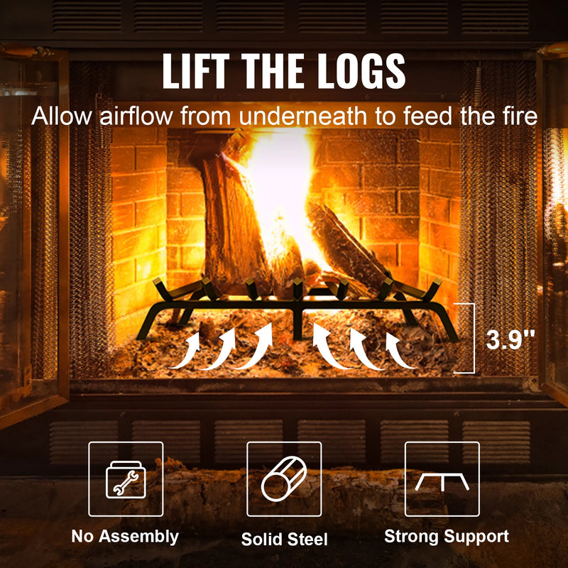 SucceBuy Fireplace Log Grate Fireplace Grate with 6 Legs 3/4’’ Solid Powder-coated Steel Bars Log Firewood Burning Rack Holder