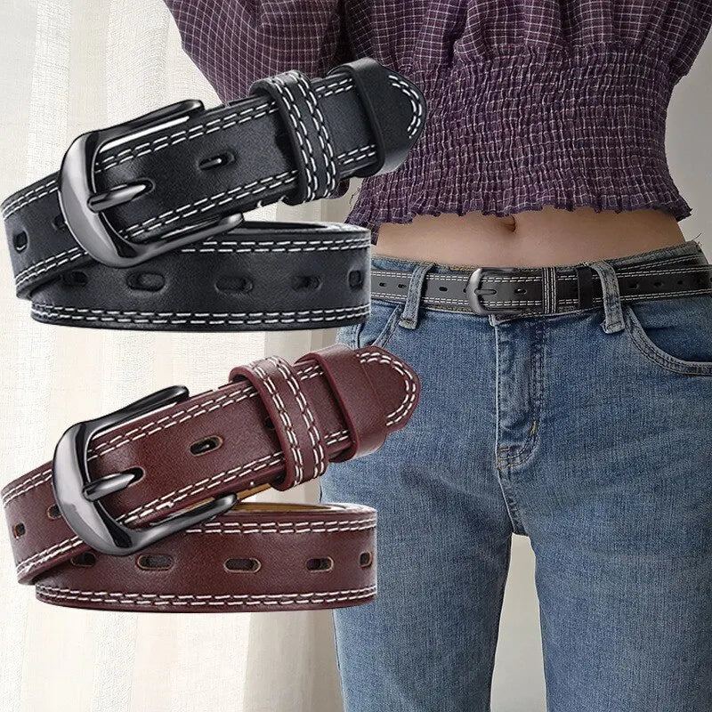 Women's Belt Retro Needle Buckle Men's Belt Casual Trend Belt Soft Belt Hollow Belt Paired with Jeans Belt PU Leather Belt