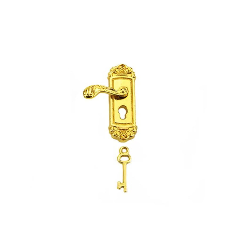 Doll House Retro Style Metal Toy Mini Furniture Pull Dollhouse Lock Key Set Brass Knobs Miniature Door Handles