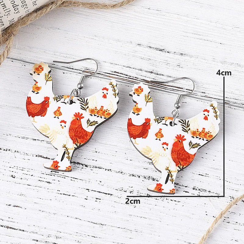 New Cute Chicken Lover Earrings Farm Animal Earrings Personalized Double Sided Wood Round Earrings Lover Gift
