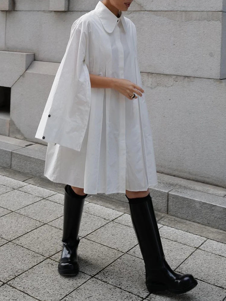 DEAT Fashion Women Shirt Dress Lapel Loose Single Breasted 65% Cotton Long Slevee Overknee Pleated Dresses Spring 2025 7AB2799