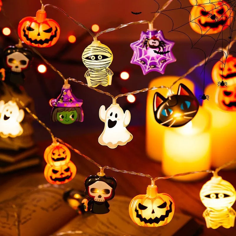 2024 Halloween Party Led String Lights Pumpkin Ghost Spider Web Hanging Lamp for Halloween Home Indoor Outdoor Decoration Props