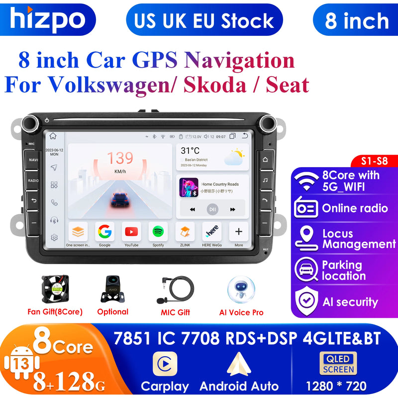 2 Din Android 13 Car Radio Multimedia Player For VW Volkswagen Passat B7 B6 Golf Touran Polo Tiguan Jetta Navigation GPS Carplay