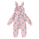 Adorable Toddler Easter  with Cute Bunny Ear Hood and Easter Egg Print - Long Sleeve Baby Romper for Spring Festivities
