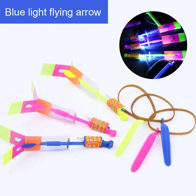100-10PCS Amazing Light Toy Arrow Rocket Helicopter Flying Toy LED Light  Luminous Slingshot Toys Rubber Band Catapult Fun Party