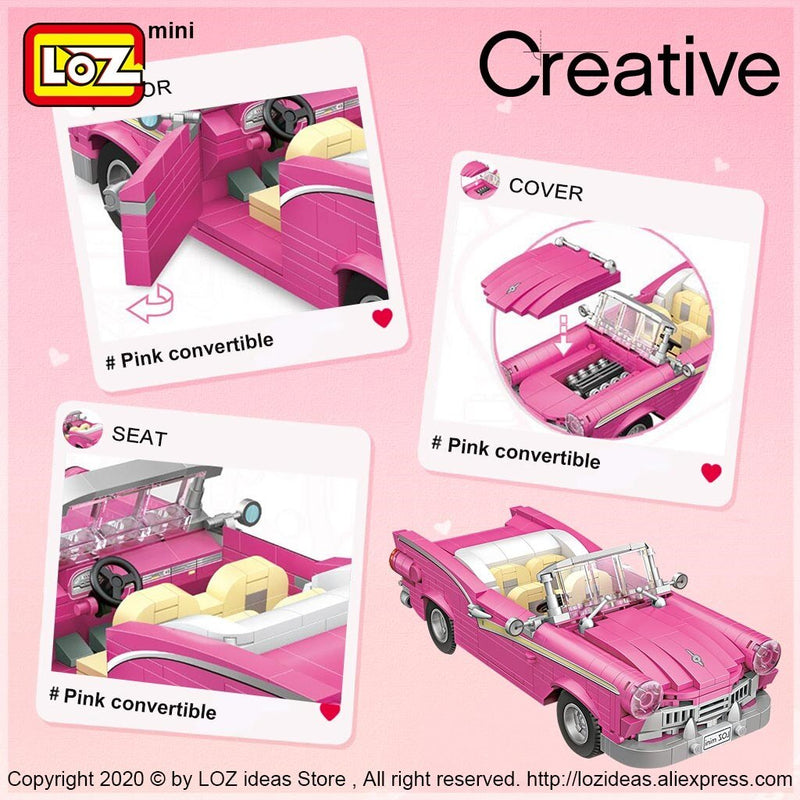LOZ Mini Building Blocks pink convertible assembling building block car model assembling small particle toys pink classic car