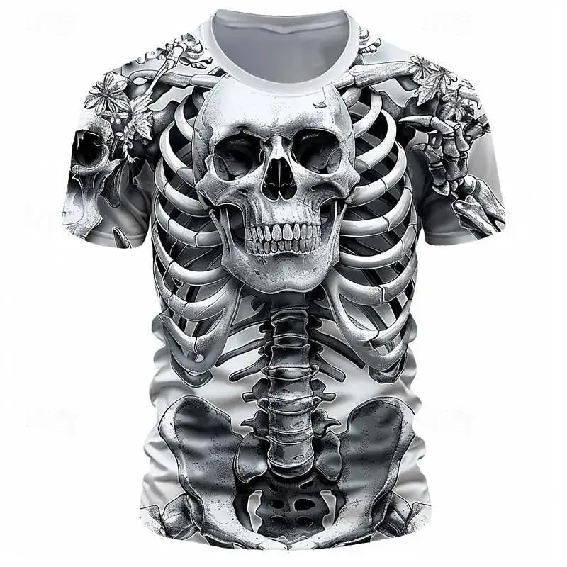 Halloween Skeleton Skull 3D Print T-Shirts Men Women O-Neck Short Sleeve T Shirt Oversized Harajuku Y2k Tees Tops Kids Clothing