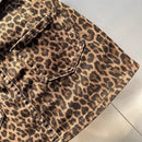New short skirt 2025 summer American fashion elastic coffee leopard print denim hip skirt hot girl patch small short skirt
