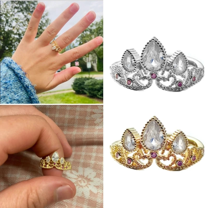 Rapunzel Crown Rings Princess Ring for Woman Fashion Wedding Geek Jewelry Accessories Gold Plated Adjustable Rings Gift For Her