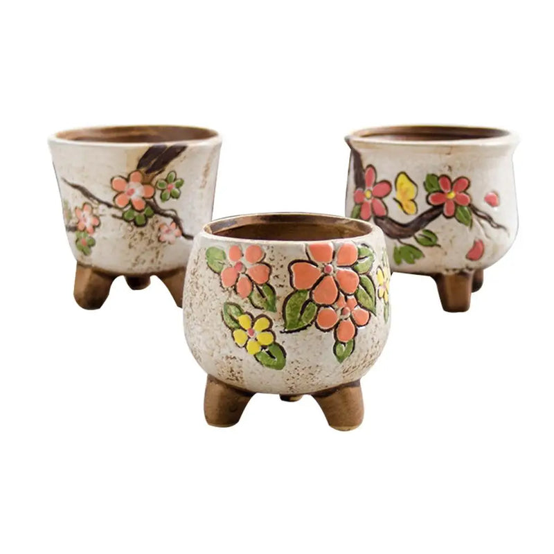 Artificially Carved Ceramic Succulent Flower Pots, Hand-painted Rough Pottery Yanxi Basin Color Succulent Plant Pots In Jingdezh