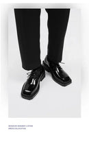 New square head Leather Shoes women Casual Men Formal Dress Thick Bottom Loafers Lace-up Black British Business Work Shoes 44