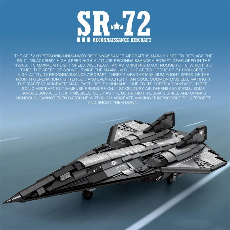 2071PCS SR-72 Supersonic Jet Fighter Building Blocks Air Force Reconnaissance Aircraft Model Bricks Desktop Display Kids DIY Toy