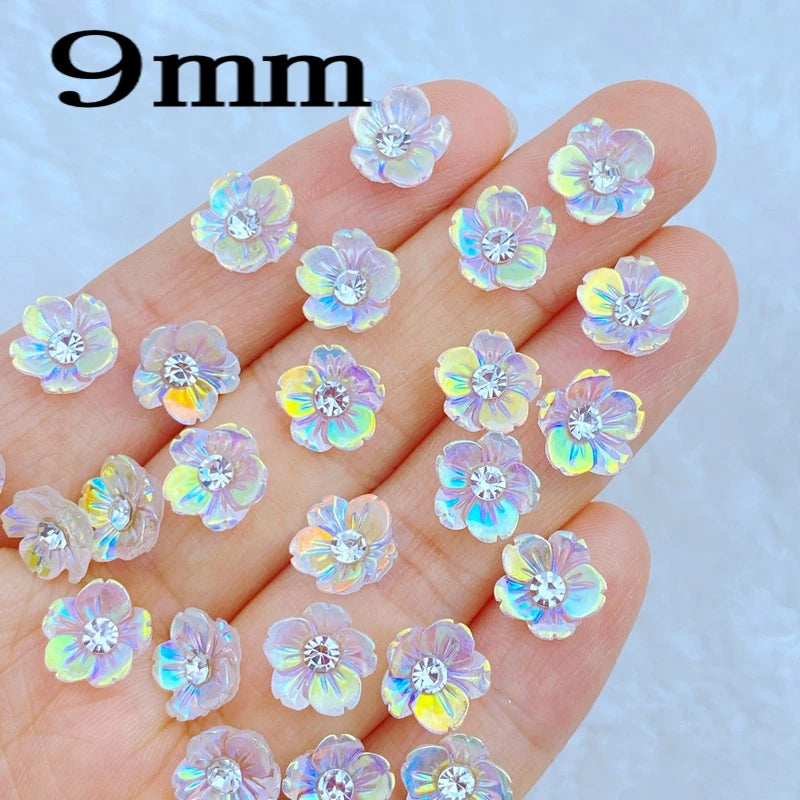 30Pcs New Cute Mini 9mm Dot Drill Small Flower Flatback Ornament Jewelry Making Manicure Hairwear Accessories