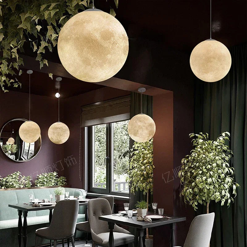 Modern Wabi-Sabi FRP Moon Led Pendant Lights Living Dining Room Decor Chandelier Lighting Bedroom Kitchen Hanging Lamp Luminaire