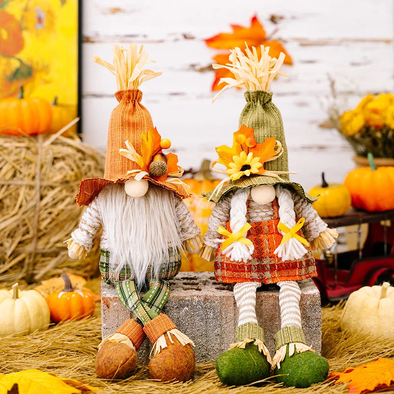 Scarecrow Gnome Thanksgiving Doll Pumpkin Maple Leaf Faceless Doll Harvest Season Ornament Home Tabletop Decorations