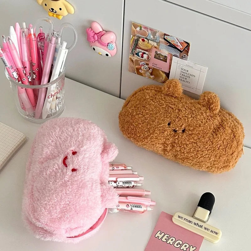 Original Plush Pen Bag Cute Ins Multi Functional Large Capacity Storage Bag Student Stationery Bag Pencil Bag  School