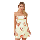 Women Sexy V-Neck Lace Bodycon Dress Elegant Sleeveless  Fit Cocktail Party Evening Mini Dress with Floral Print