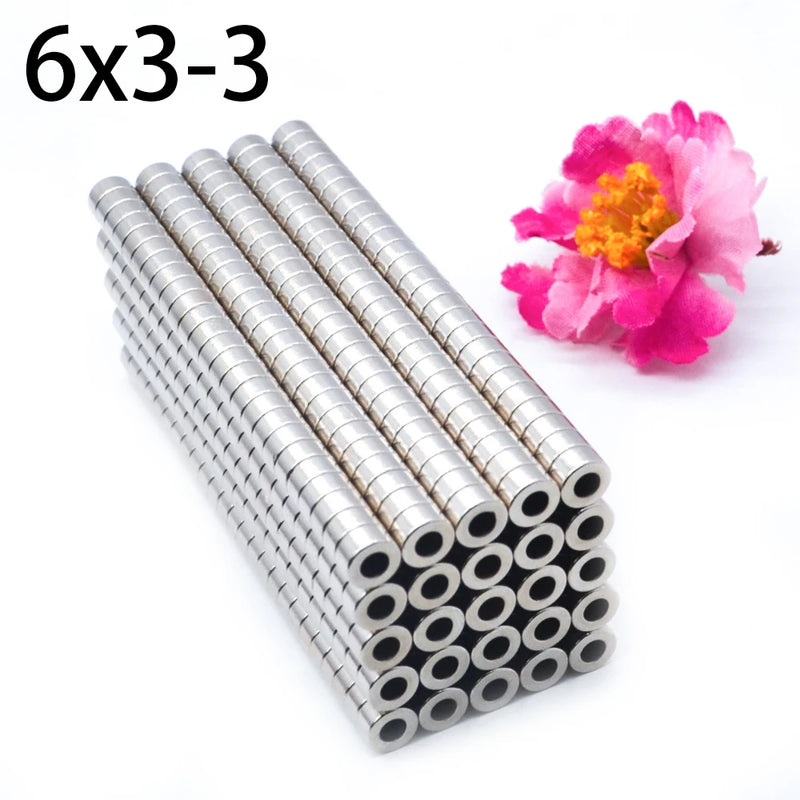 5~200Pcs imanes 6x3 8x3 10x3 12x3 18x3 Hole 3mm N35 NdFeB Countersunk Round Magnet Super Powerful Strong Permanent Magnetic Disc