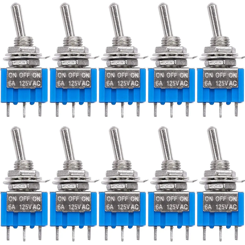 10Pcs DIY Toggle Switch ON-OFF-ON  3Pin 3 Position Latching MTS-103  AC 125V/6A 250V/3A Power Button Switch Car