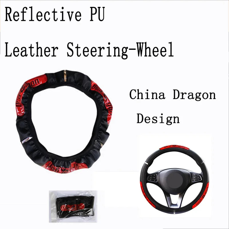 Car Steering Wheel Covers 100% Gloednieuwe Reflecterende Kunstleer Elastische China Dragon Ontwerp Auto Stuurwiel Beschermer