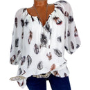 Fashion Women's Blouses Summer Tops Casual Blouse White Loose Feather Print V Neck Half Sleeve Shirts Blusas 5XL Plus Large Size