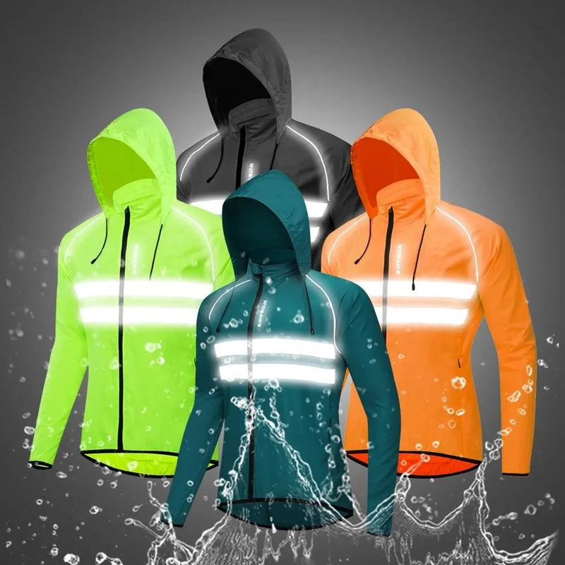 WOSAWE 100% Polyester Packable Cycling Jacket Hooded Windproof Running Wind Coat Lightweight Biking Windbreaker Reflective Strip