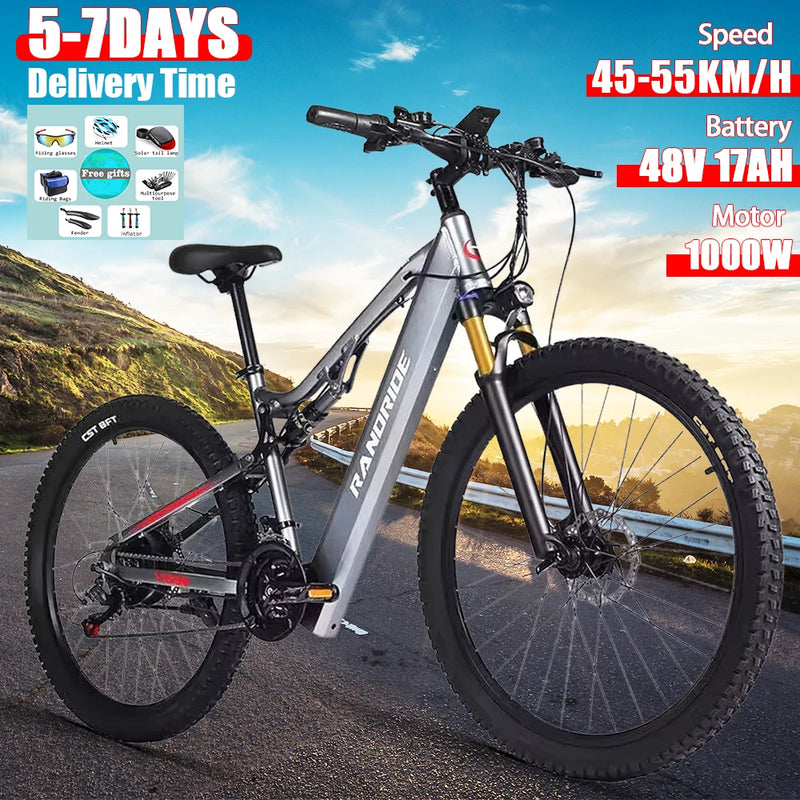 2024 New RANDRIDE E-bike 1000W 27.5-inch Electric bike Aluminum alloy full suspension ebike 48V 17AH lithium battery