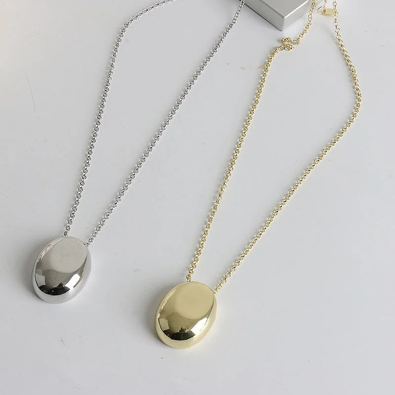 Fashion Jewelry Popular Style One Layer Chian Smooth Oval Metal Pendant Necklace For Women Girl Gift Hot Sale Accessories