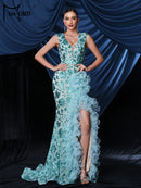 Missord New Blue Church Dress V Neck Sequin Split Evening Gown Wedding Birthday Party Ground Length Formal Occasion Dresses