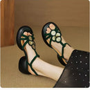 Women's Shoes 2025 New Summer Trend Comfortable Low-heeled Shoes Baotou Casual One-line Buckle Fashion Roman Sandales Femmes