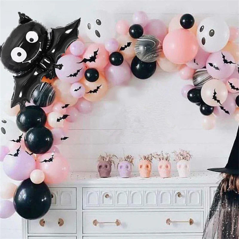 77pcs Pink Halloween Balloons Garland Arch Kit Bat Balloon Spooky Decorations for Kids Baby Shower Birthday Party Baptism Decor