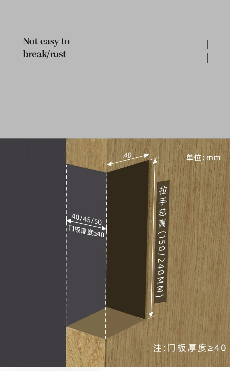 40 / 45MM Pocket Wooden  Sliding Door invisible Embedded Handle Sliding Door Hidden  Black  Aluminum Alloy  Handle