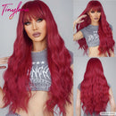 Burgundy Dark Red Synthetic Wigs Long Wavy Wine Red Cosplay Wig with Bangs for Women Natural Body Wave Halloween Heat Resistant